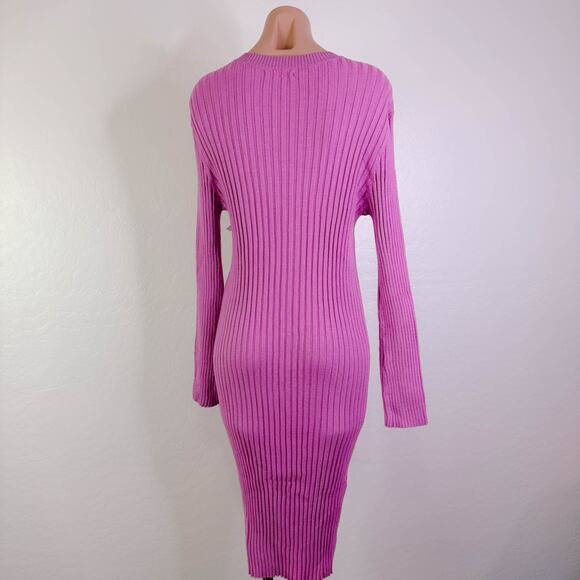 Stitchdrop Crew Neck Rib Knit Long Sleeve Bodycon Midi Sweater Dress Pink L NWT - Picture 7 of 11